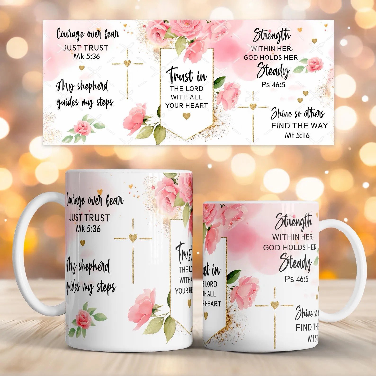 Faith-inspired floral mug collection